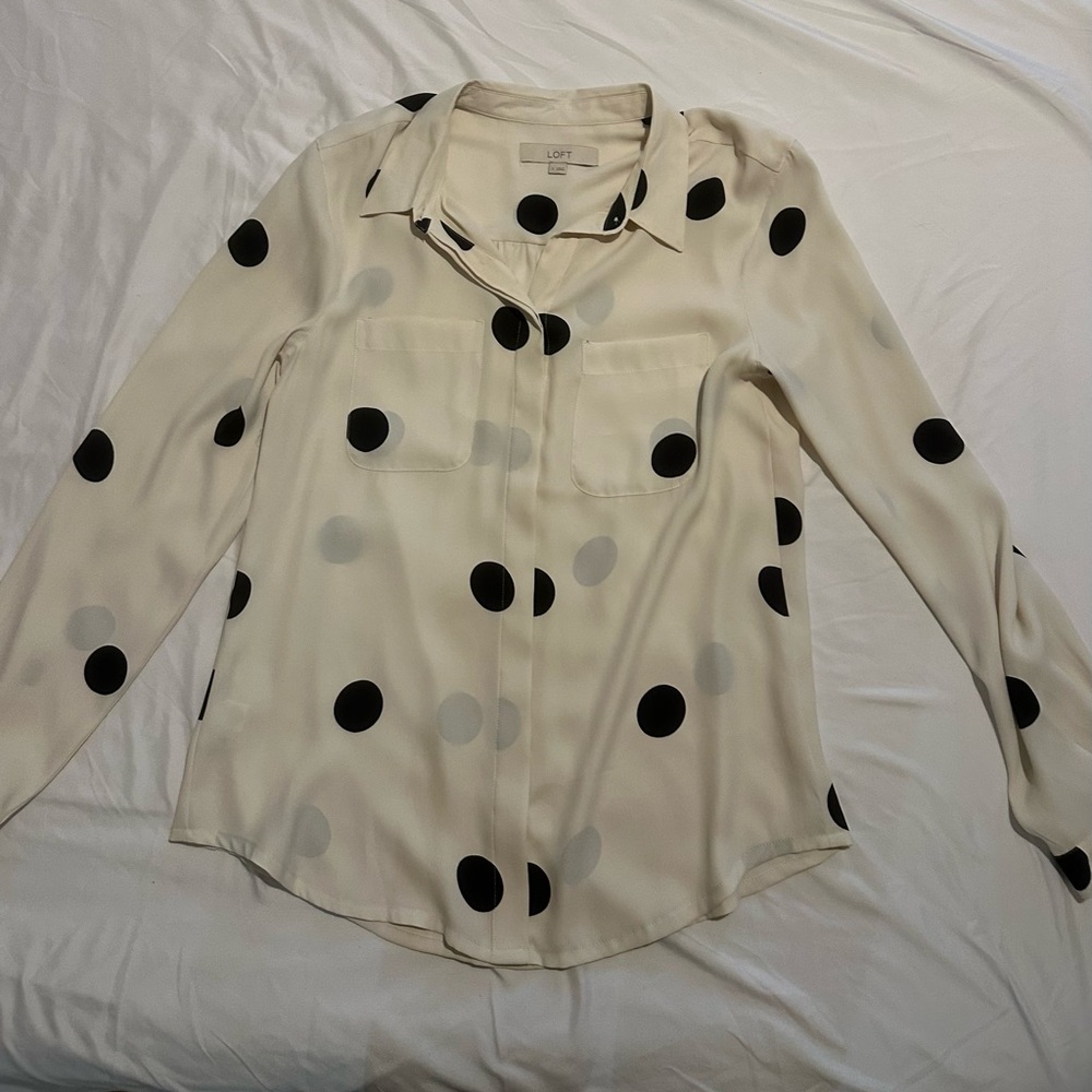 LOFT Cream and Black Polka Dot Blouse